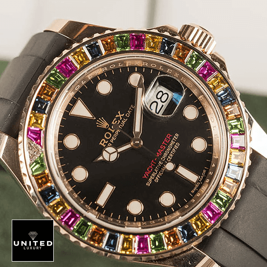Rolex Perpetual Yacht Master Black Dial Replica leather bracelet